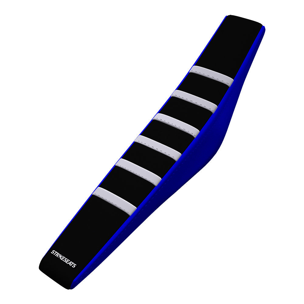 Funda de asiento acanalada con agarre para Yamaha YZ450F 23-24/YZ250F/YZ450FX/WR450F 24, color blanco, negro y azul 
